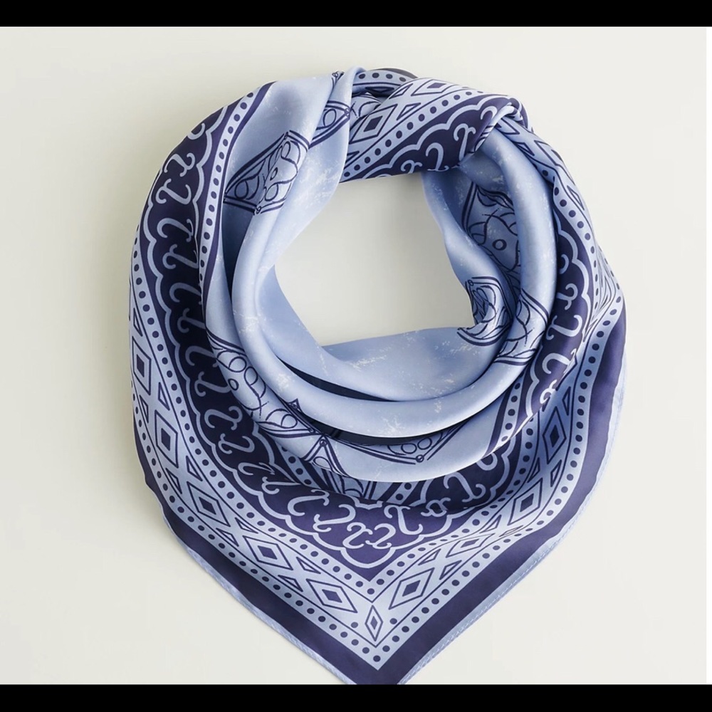 Elizabeth and James Polyester Satin Square Bandana Print Blue Scarf